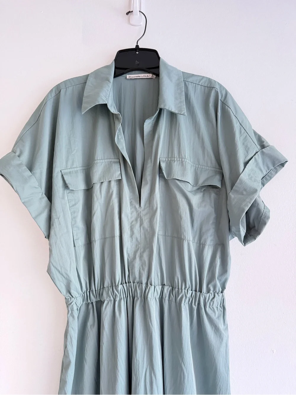 Abercrombie & Fitch Sage Green Short-Sleeve Maxi Shirt Dress